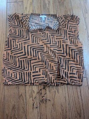 Nine West Rust and Black Geometric Drawstring Top